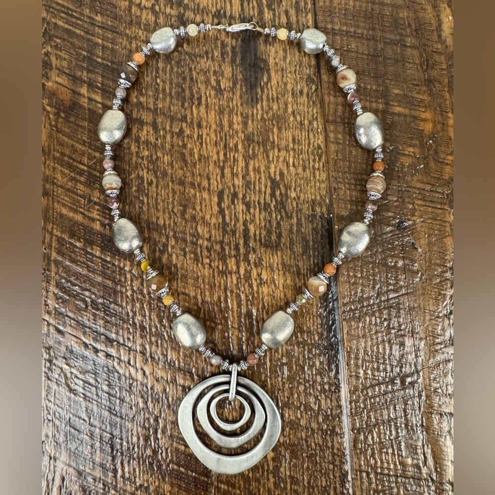 Silver and Brown Handmade Beaded Necklace